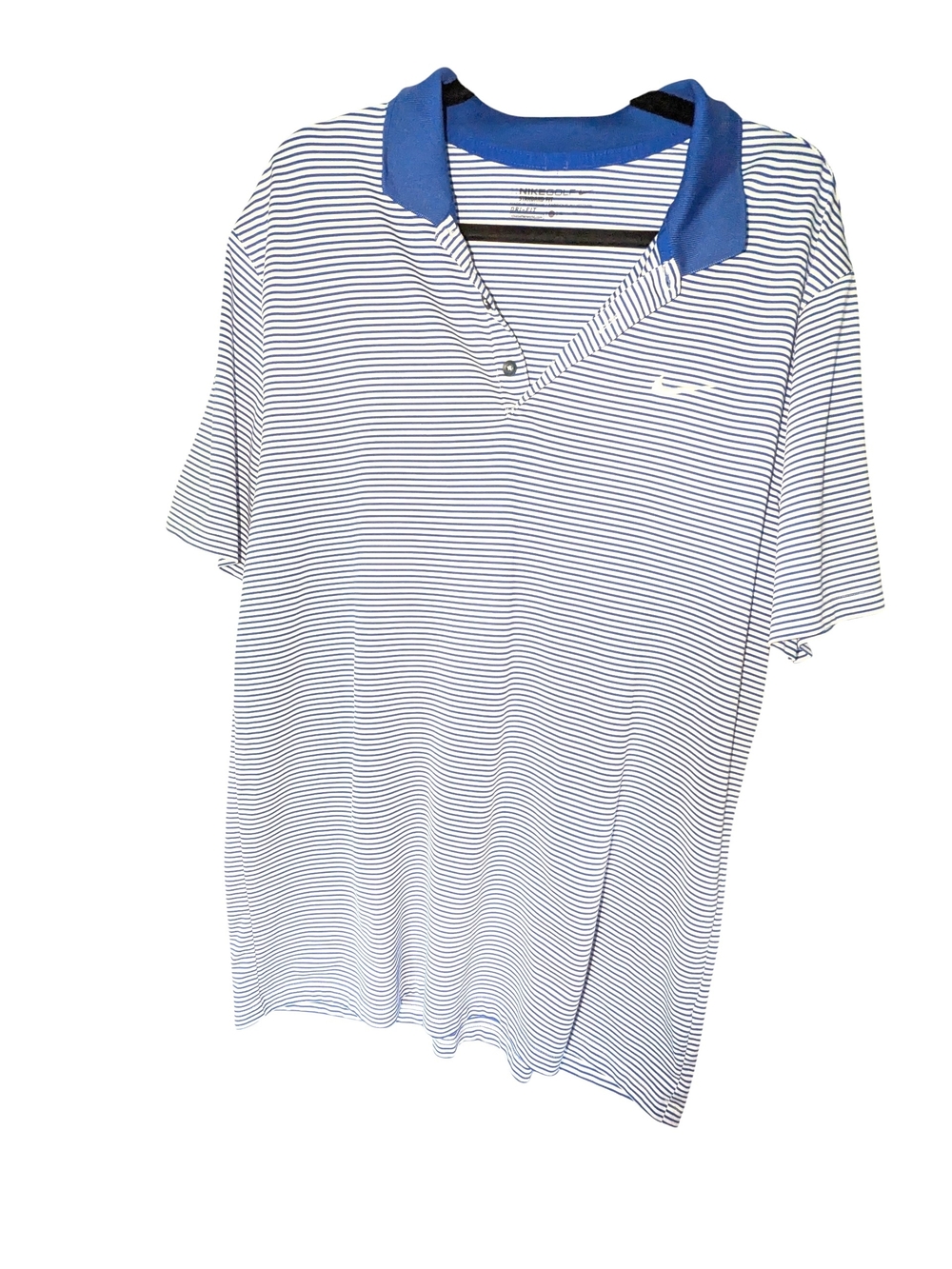 Nike Men's White & Blue Striped Polo with Blue Collar